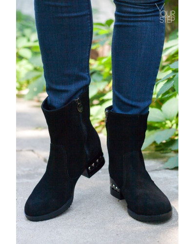 Полусапоги на каблуке из натуральной замши черного цвета Арт. 30-4(Ir5)