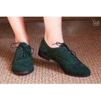 Туфли на низком ходу из зеленой замши Арт. 05-6(Mar4)