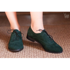 Туфли на низком ходу из зеленой замши Арт. 05-6(Mar4)