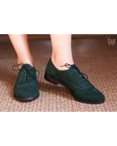 Туфли на низком ходу из зеленой замши Арт. 05-6(Mar4)