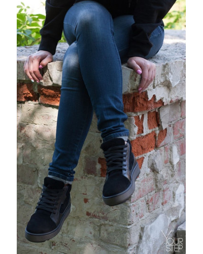 Ботинки из натуральной кожи и замши черного цвета 05-11(Ls6) ДОП*