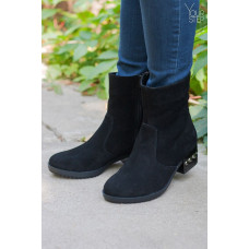 Полусапоги на каблуке из натуральной замши черного цвета Арт. 30-4(Ir5)