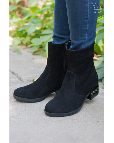 Полусапоги на каблуке из натуральной замши черного цвета Арт. 30-4(Ir5)