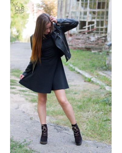 Ботинки на скрытой танкетке из бордовой замши с напылением Арт. R-3