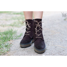 Ботинки на скрытой танкетке из бордовой замши с напылением Арт. R-3