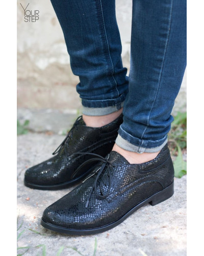Туфли на низком ходу из нубука под питон черного цвета Арт. 16-1/12(Mar4)