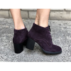 Ботильоны из замши цвета баклажан на устойчивом каблуке Арт. 605-8Alf
