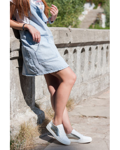 Кеди із білої шкіри зі вставками Арт. Om-2(Em)