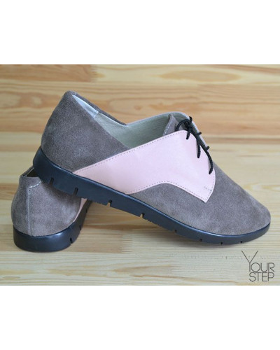 Туфли из замши цвета капучино с пудровой вставкой Арт. 01-10Pr