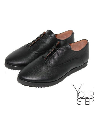 Туфли из кожи черного цвета на черной подошве Арт. 01-8R