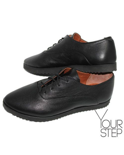 Туфли из кожи черного цвета на черной подошве Арт. 01-8R