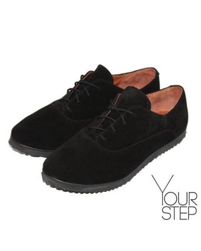 Туфли из замши черного цвета на черной подошве Арт. 01-8R