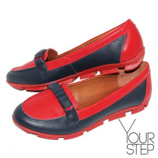 Мокасины из кожи синего и красного цвета Арт. 05-8