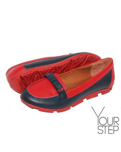 Мокасины из кожи синего и красного цвета Арт. 05-8