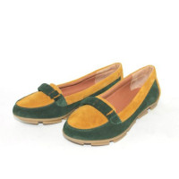 Мокасины из замши рыжего и зеленого цвета Арт. 05-8