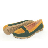 Мокасины из замши рыжего и зеленого цвета Арт. 05-8