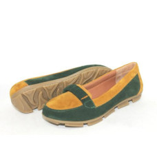 Мокасины из замши рыжего и зеленого цвета Арт. 05-8