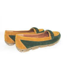Мокасины из замши рыжего и зеленого цвета Арт. 05-8