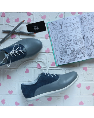 Кеды из замши цвета джинс с серым носком Арт. 05-1(Am4)