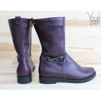 Ботинки из бордовой кожи с декоративным ремешком Арт. 12-22V