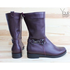 Ботинки из бордовой кожи с декоративным ремешком Арт. 12-22V