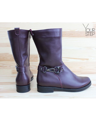 Ботинки из бордовой кожи с декоративным ремешком Арт. 12-22V