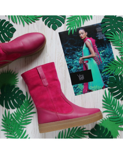 Полусапоги из кожи и замши цвета фуксии Арт. 12-2ZLs