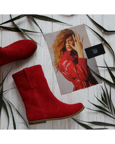 Полусапоги из красной замши Арт. 12-2/12