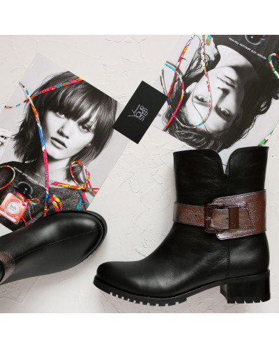 Полусапоги из черной кожи со съемной пряжкой серебряного цвета Арт. 30-2