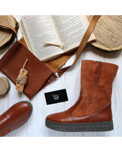 Полусапоги из кожи и замши рыжего цвета Арт. 12-2ZLs