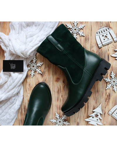 Полусапоги темно-зеленого цвета на тракторной подошве Арт. 12-2(S2)