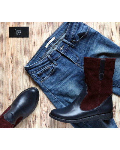 Полусапоги из натуральной кожи и замши двух цветов Арт. 12-2(М8)