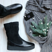 Полусапоги из черной замши с напылением с кожаным низом Арт. 12-2Ls