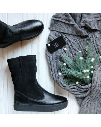 Полусапоги из черной замши с напылением с кожаным низом Арт. 12-2Ls