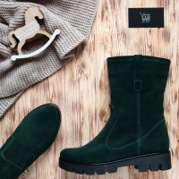 Полусапоги из зеленой замши на тракторной подошве Арт. 12-2(S2)