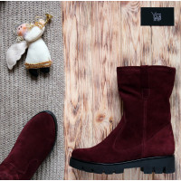 Полусапоги из бордовой замши на тракторной подошве Арт. 12-2(S2)