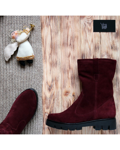 Полусапоги из бордовой замши на тракторной подошве Арт. 12-2(S2)