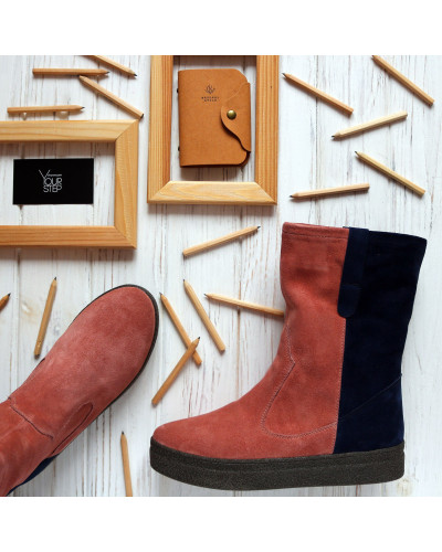 Полусапоги из натуральной замши в комбинации двух цветов Арт. 12-2Ls