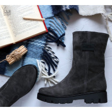 Полусапоги из серой замши на тракторной подошве Арт. 12-3(S2)