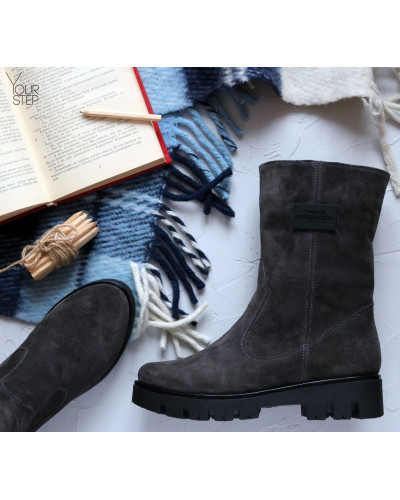 Полусапоги из серой замши на тракторной подошве Арт. 12-3(S2)