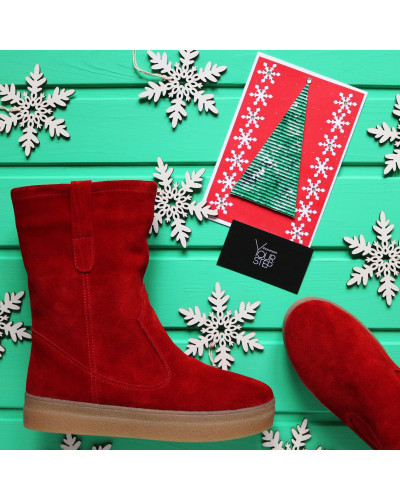 Полусапоги из красной замши Арт. 12-2Ls