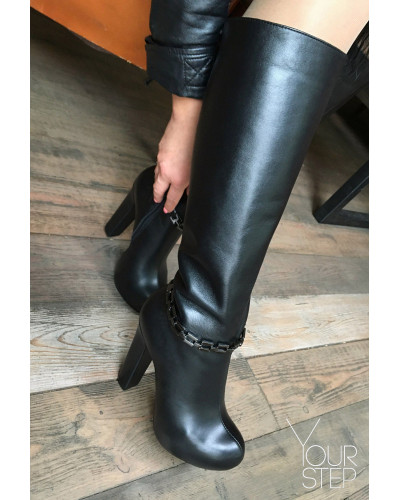 Чоботи із чорної шкіри на підборах Арт. 951-2ОКF