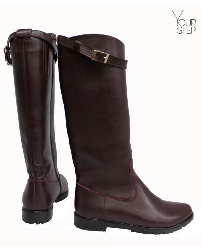 Чоботи із бордової шкіри з ремінцем Арт. 12-17(М6)