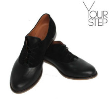 Туфли на низком ходу из черной кожи и замши Арт. 05-6