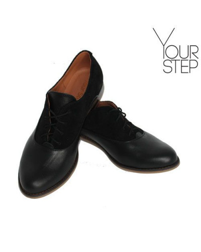 Туфли на низком ходу из черной кожи и замши Арт. 05-6