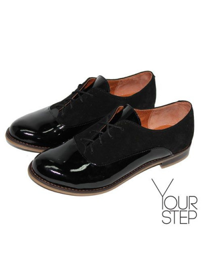 Туфли на низком ходу из замши и лаковой кожи черного цвета Арт. 05-6