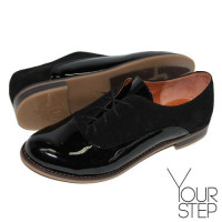 Туфли на низком ходу из замши и лаковой кожи черного цвета Арт. 05-6