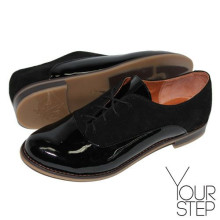 Туфли на низком ходу из замши и лаковой кожи черного цвета Арт. 05-6