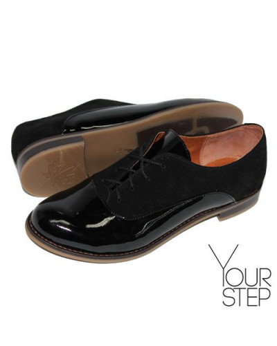 Туфли на низком ходу из замши и лаковой кожи черного цвета Арт. 05-6