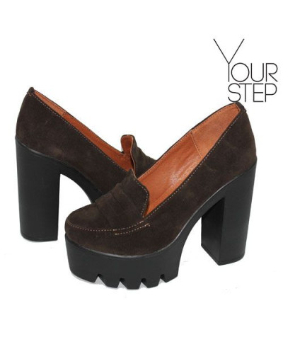 Туфли на высокой подошве из шоколадной замши Арт. 18-7/11